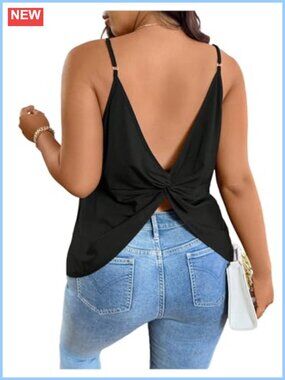 Plus Size Twist Open Back Cami Tank Top Sleeveless Summer